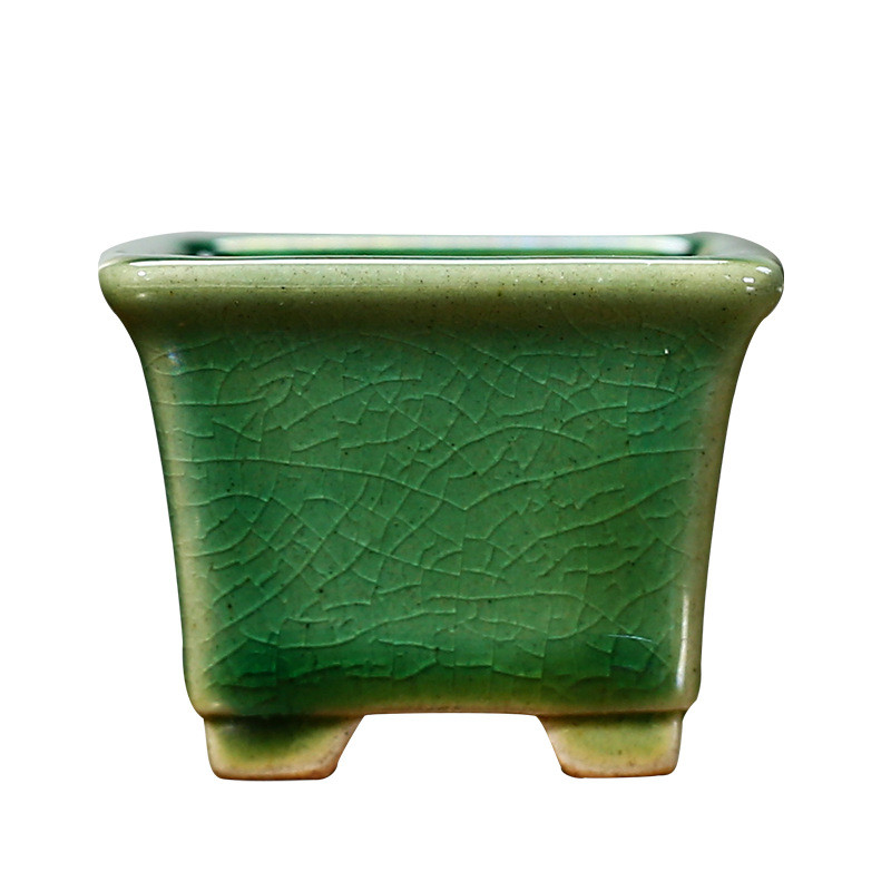 2023 Yixing Lila homokos virágcserép négyzet alakú mini bonsai cserép kínai stílusú repedezett kerámia mázas virágcserép otthoni dekoráció 1 DB LE801