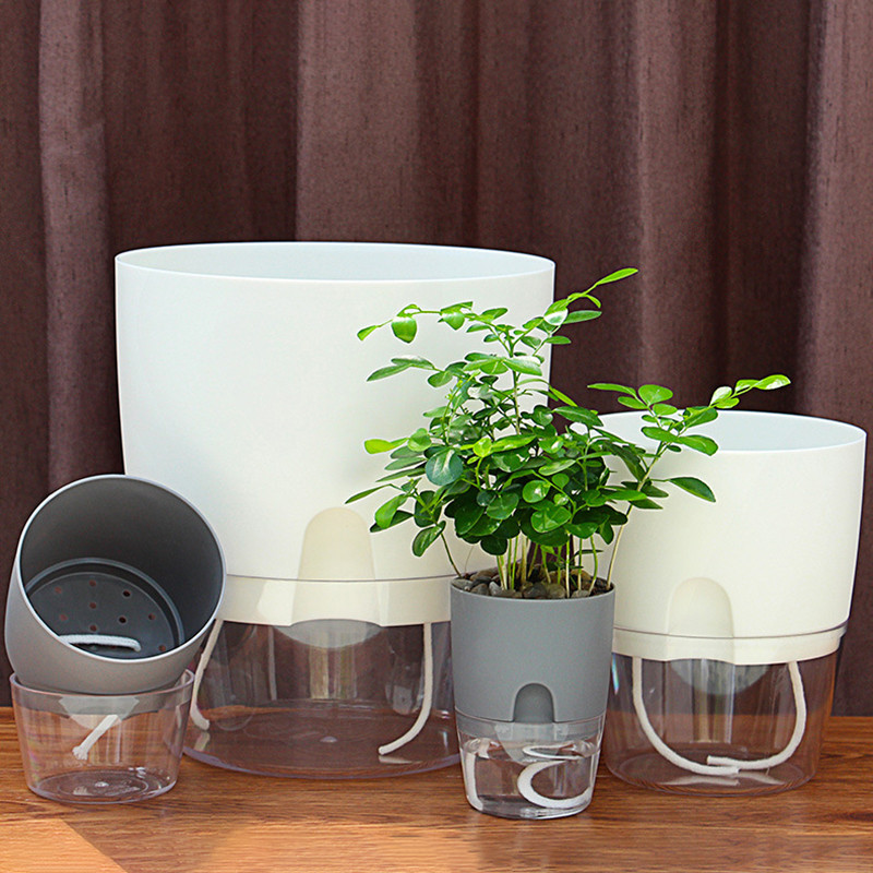 Műanyag hidroponikus virágcserép Nordic Egyszerű önöntöző virágcserép, sűrített zöld retek virágcserepek Otthoni virágtartó dekoráció