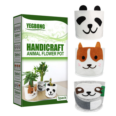 Aranyos beltéri virágcserép Mini zamatos ültetőgépek szövetnövesztő táskák 3db Rajzfilm asztali ültető edények vastagított filcszövet kaktusz