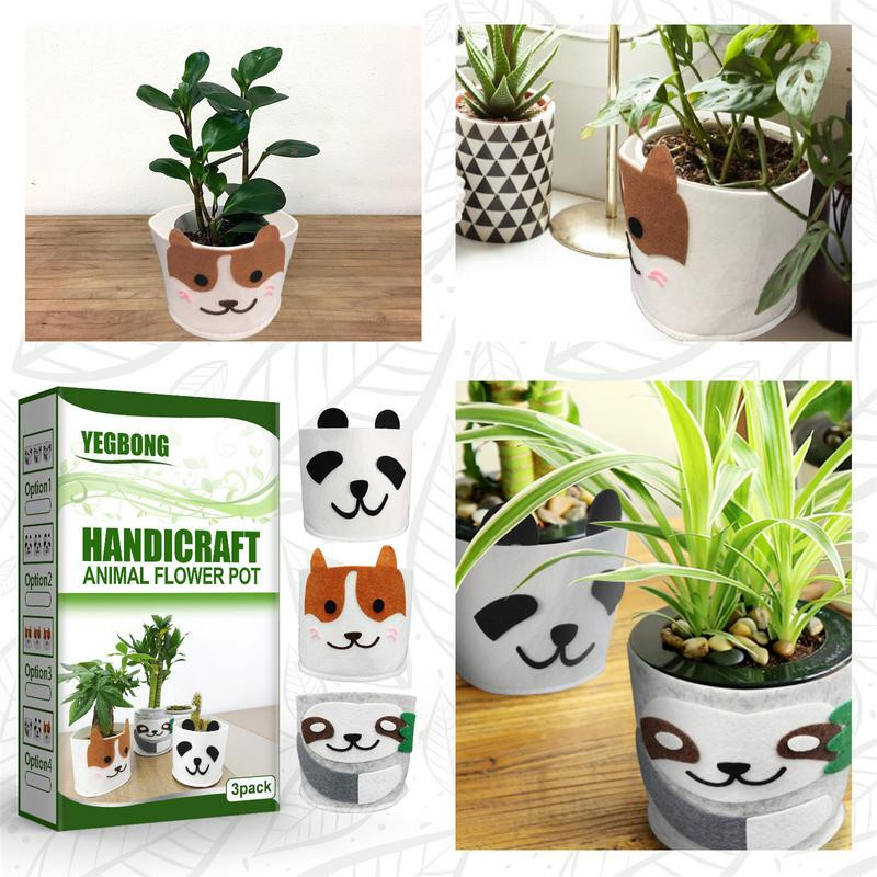 Aranyos beltéri virágcserép Mini zamatos ültetőgépek szövetnövesztő táskák 3db Rajzfilm asztali ültető edények vastagított filcszövet kaktusz