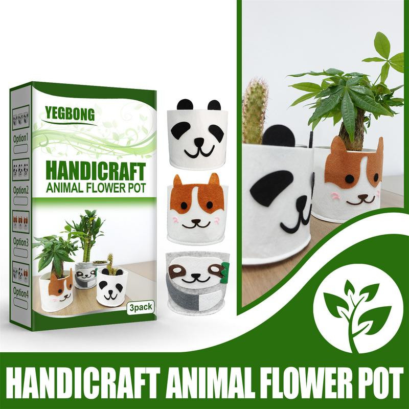 Aranyos beltéri virágcserép Mini zamatos ültetőgépek szövetnövesztő táskák 3db Rajzfilm asztali ültető edények vastagított filcszövet kaktusz