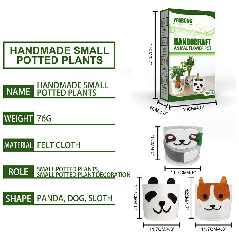 Aranyos beltéri virágcserép Mini zamatos ültetőgépek szövetnövesztő táskák 3db Rajzfilm asztali ültető edények vastagított filcszövet kaktusz