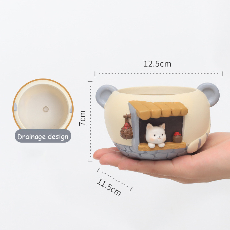 Kreatív ültetőgép pozsgás növényekhez Levegő növények Gyanta virágcserép Dekoratív Dísz Tündérkert Macska Róka Figurák Asztali dekoráció
