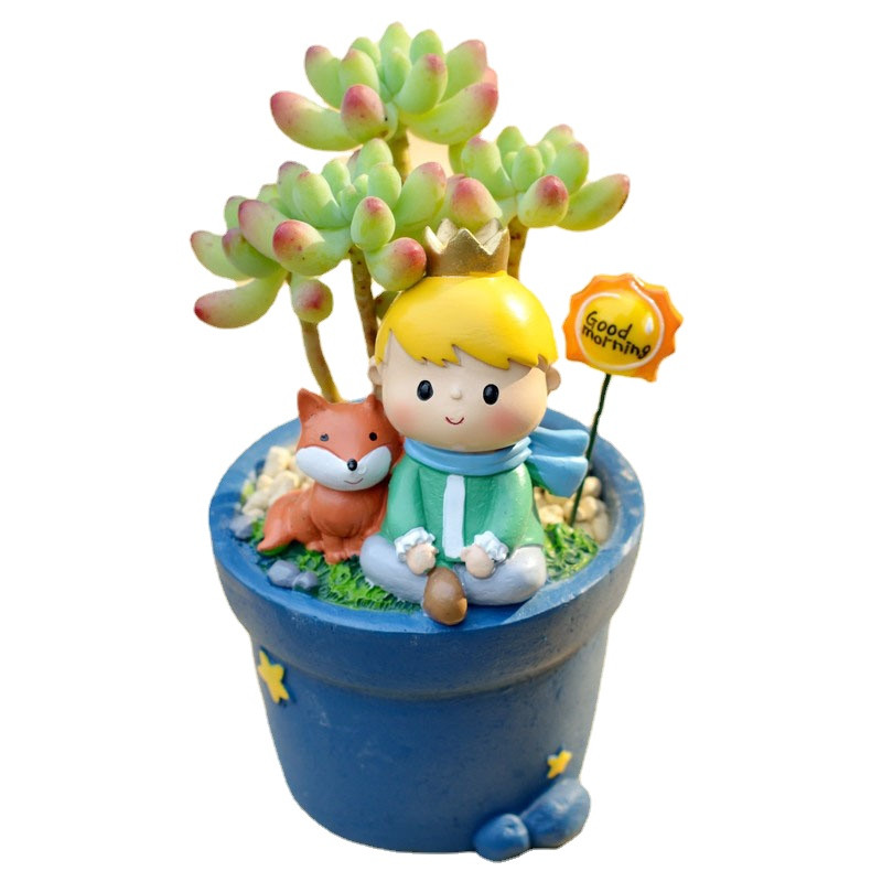 Rajzfilm Kis Herceg virágcserép dekoráció Díszek Kreatív gyanta zamatos növények Virágcserép Aranyos otthoni asztali dekoráció