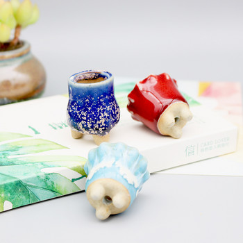 Груба керамика в мини стил, месеста мивка за палец Jingdezhen, оригинална керамична дишаща настолна глазура с цветя, малка саксия ZC532