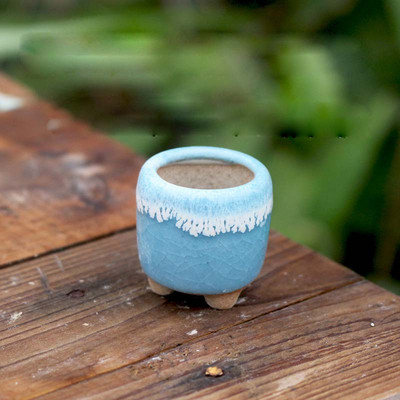 Mini stílusú durva kerámia húsos hüvelykujj-medence Jingdezhen eredeti virágos mázas kerámia, légáteresztő asztali kis virágcserepZC532