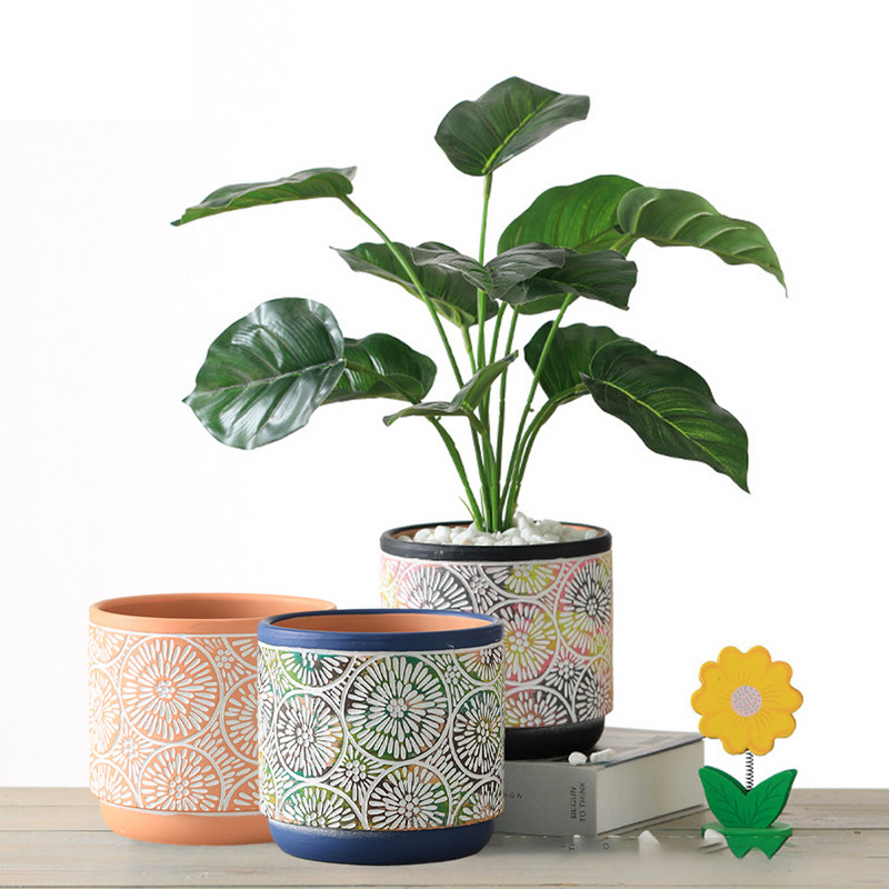 Kerámia virágcserép irodai asztali kültéri kerti kerek virágcserép vízelvezető lyukakkal Dekoratív ültetőkaktusz