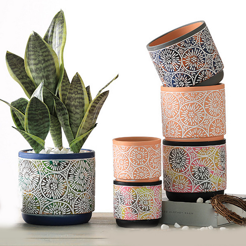 Kerámia virágcserép irodai asztali kültéri kerti kerek virágcserép vízelvezető lyukakkal Dekoratív ültetőkaktusz