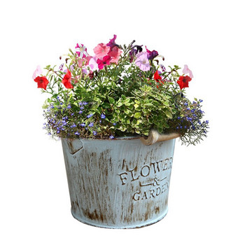 2X Country Retro Old Metal Flower Bucket Flower Metal Craft Iron Bucket Μικρή γλάστρα