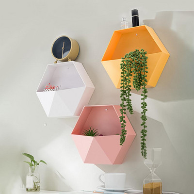 Ghiveci de flori pentru agățat pe perete hexagonal DIY, geometric, montat pe perete, ghiveci de flori, suport de depozitare pentru cameră, jardinieră suculente, decor acasă