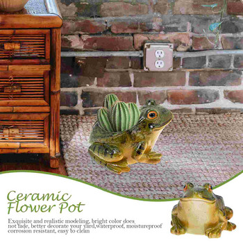 Сукулентна зелена саксия Терариум Керамична саксия за цветя Шикозен контейнер Бонсай Саксии за цветя Керамика Малки декори във формата на жаба