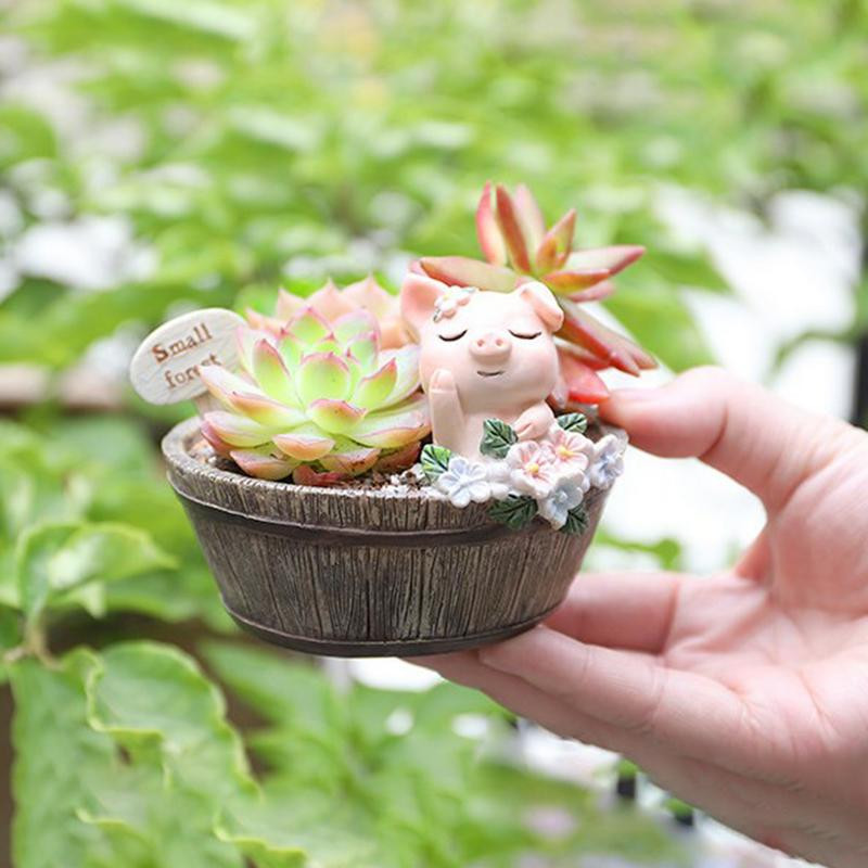 Zamatos gyantaültetvények virágkosarak és cserepek gyantafigurákkal Aranyos mini díszek és növénytartók asztalra