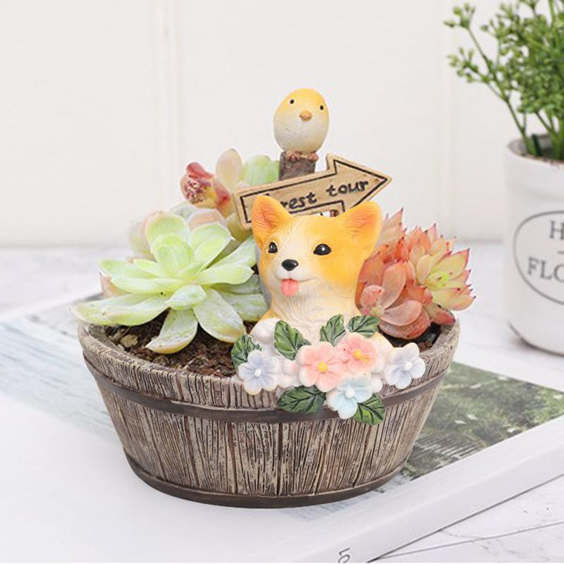 Zamatos gyantaültetvények virágkosarak és cserepek gyantafigurákkal Aranyos mini díszek és növénytartók asztalra