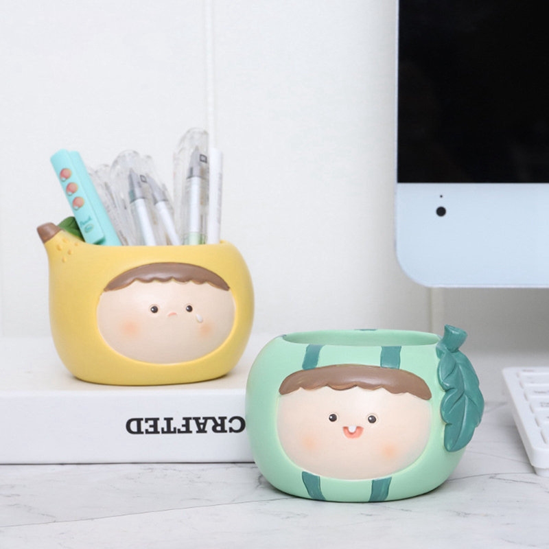 1 db rajzfilm Vicces asztali műgyanta cserepes díszek otthoni dekoráció hús virágcserep tároló ceruzatartó fej alakú váza