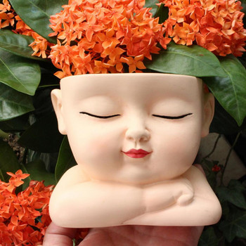 Μικρό πρόσωπο Γλάστρα μωρό Βρεφικό Κεφάλι Αστεία Χαριτωμένη Ρητίνη Εσωτερικού Εξωτερικού Χώρου Λαχανικών Βότανα Χυμώδεις φυτευτές γλάστρες Προμήθειες κηπουρικής