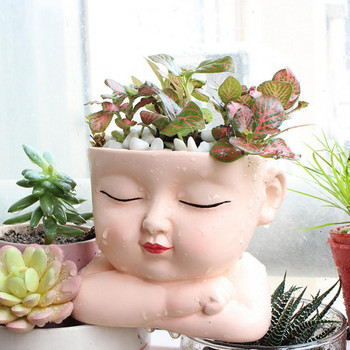 Малко лице Саксия за цветя Бебе Бебешка глава Забавна сладка смола Вътрешна външна растителна билка Саксия за сукуленти Градинско оборудване