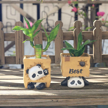 Χαριτωμένο Panda Succulent Resin Ανθοδοχείο Σπίτι Μπαλκόνι Επιτραπέζιο Γλαστράκι Θήκη μαρκαδόρου Μικρά στολίδια Trick-or-treating Bear Pot