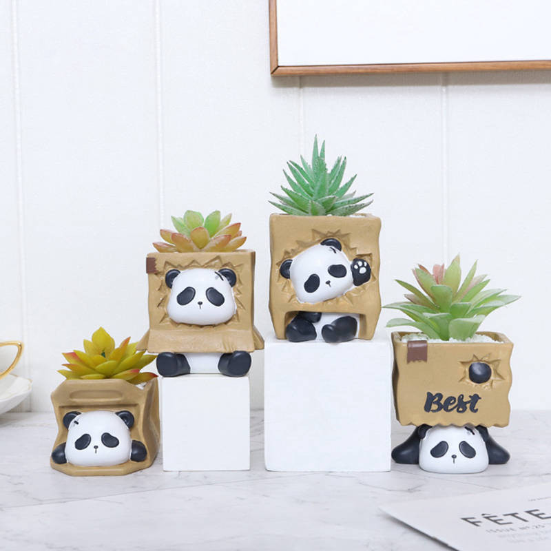 Aranyos Panda Zamatos Gyanta Virágcserep Otthon Erkély Asztali edénytartó Tolltartó Kényes kis díszek Trükkös medvetartó