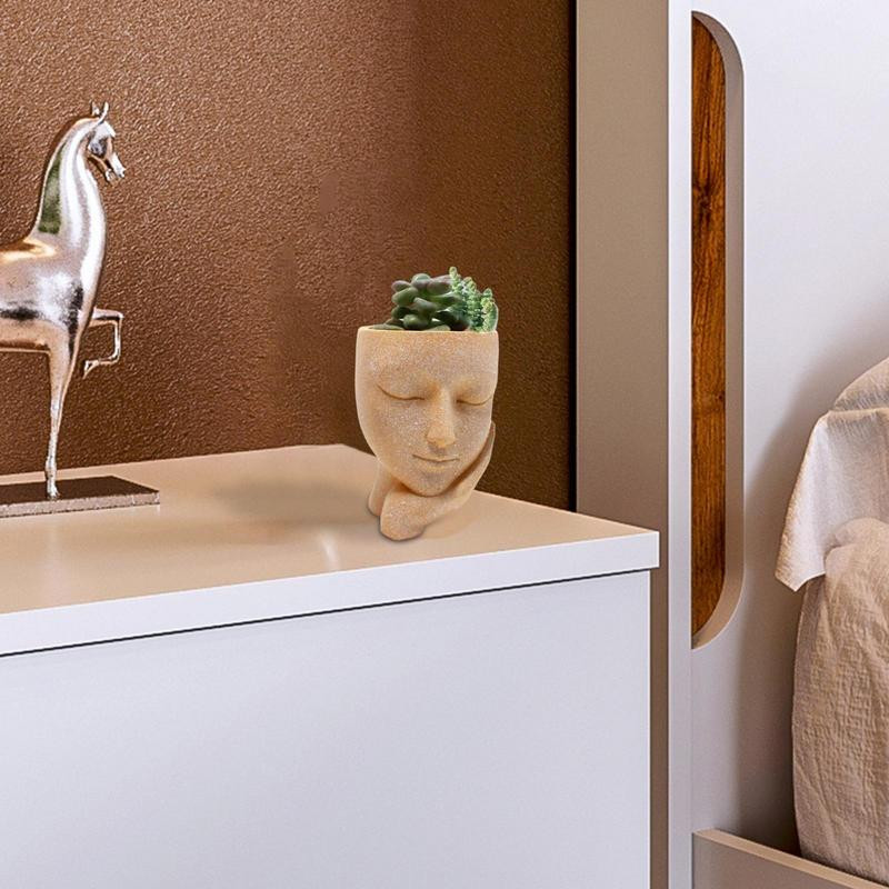 Aranyos arc virágcserep Kreatív gyanta zamatos fejültető lefolyólyukakkal Művészi szobor szobor egyedi arc otthoni kerti ültető