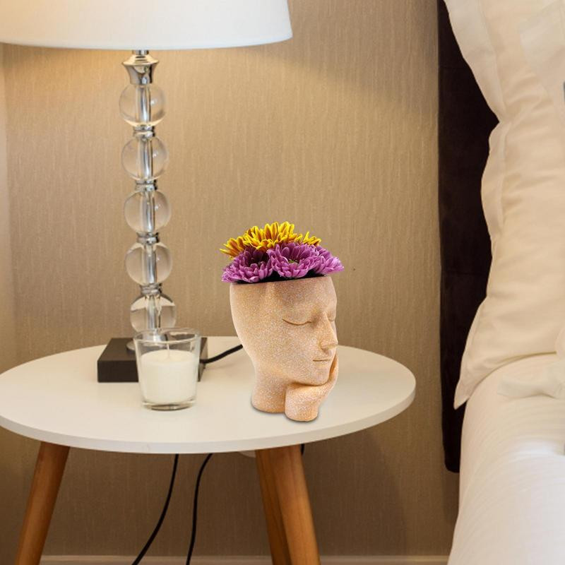 Aranyos arc virágcserep Kreatív gyanta zamatos fejültető lefolyólyukakkal Művészi szobor szobor egyedi arc otthoni kerti ültető