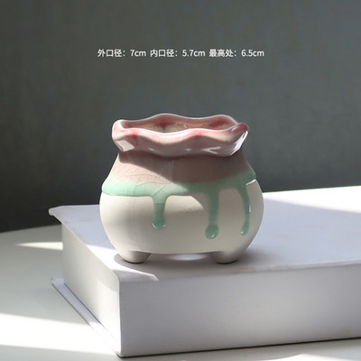 Koreai, szép tojás formájú, folyékony mázas kerámia zamatos virágcserép egyszerű asztali zöld növény, kerek medence otthoni kreatív kertészkedés