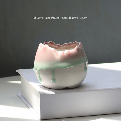 Koreai, szép tojás formájú, folyékony mázas kerámia zamatos virágcserép egyszerű asztali zöld növény, kerek medence otthoni kreatív kertészkedés