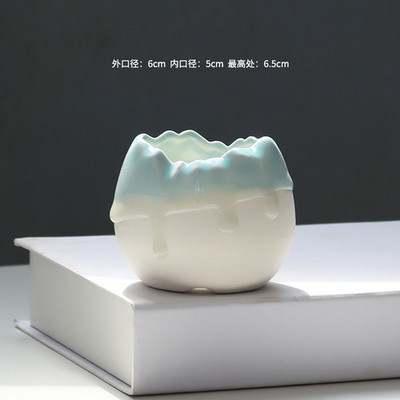 Koreai, szép tojás formájú, folyékony mázas kerámia zamatos virágcserép egyszerű asztali zöld növény, kerek medence otthoni kreatív kertészkedés