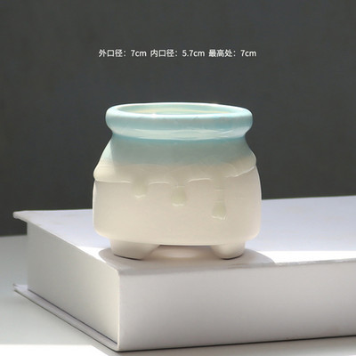 Koreai, szép tojás formájú, folyékony mázas kerámia zamatos virágcserép egyszerű asztali zöld növény, kerek medence otthoni kreatív kertészkedés