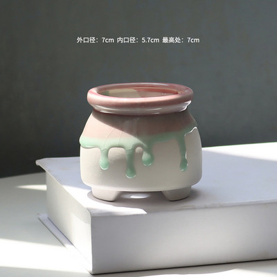 Koreai, szép tojás formájú, folyékony mázas kerámia zamatos virágcserép egyszerű asztali zöld növény, kerek medence otthoni kreatív kertészkedés