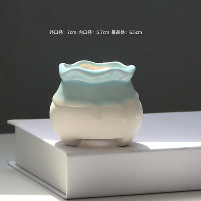 Koreai, szép tojás formájú, folyékony mázas kerámia zamatos virágcserép egyszerű asztali zöld növény, kerek medence otthoni kreatív kertészkedés