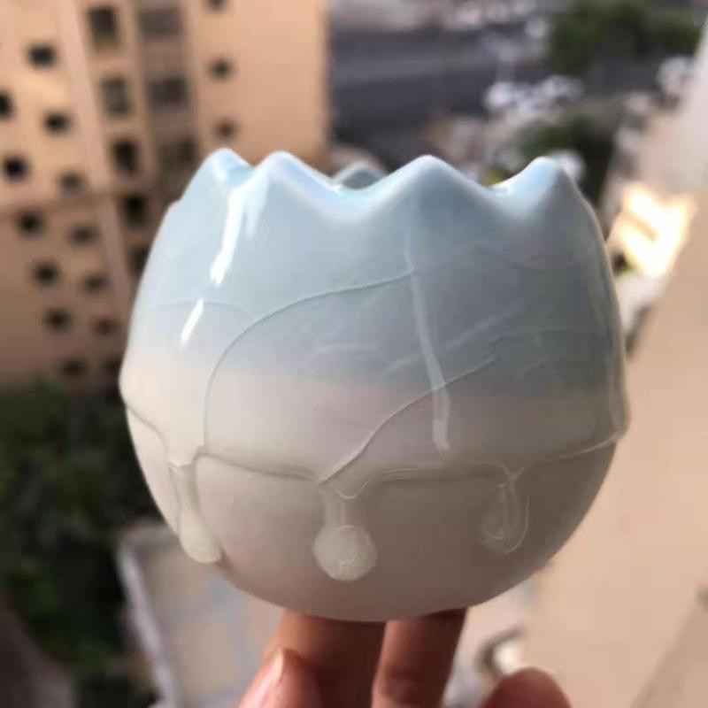 Koreai, szép tojás formájú, folyékony mázas kerámia zamatos virágcserép egyszerű asztali zöld növény, kerek medence otthoni kreatív kertészkedés