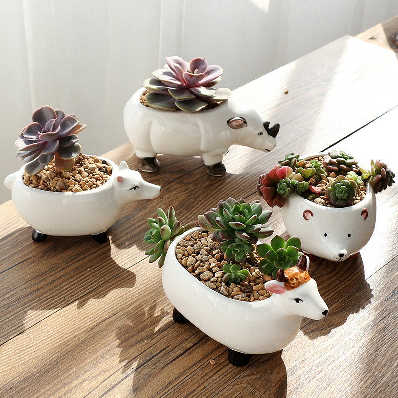 Rajzfilm orrszarvú kutya bárány róka hús kerámia virágcserép Kreatív húsüzem személyre szabott dekoráció kis díszek