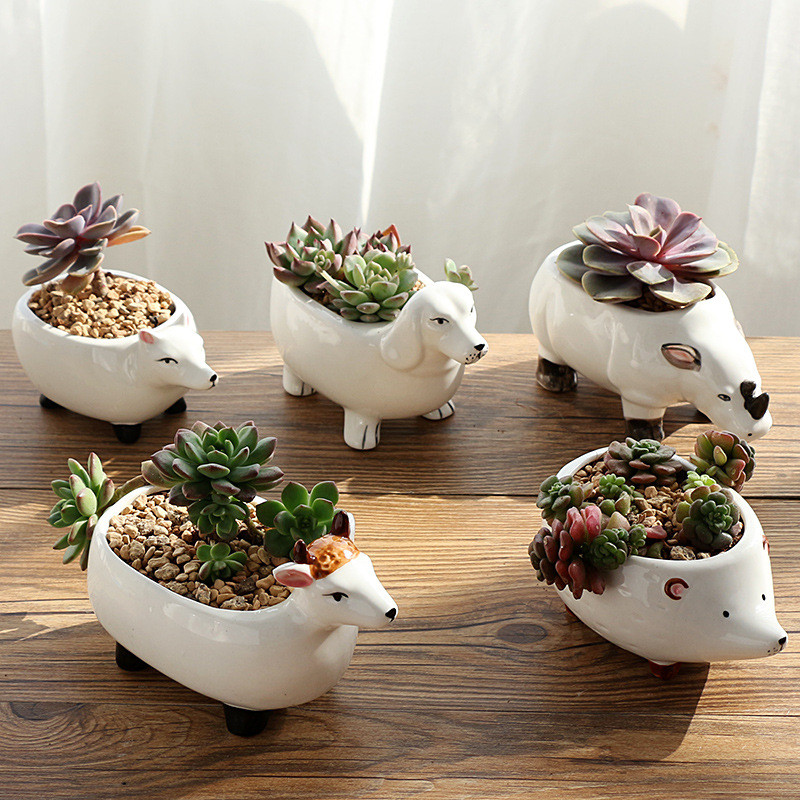 Rajzfilm orrszarvú kutya bárány róka hús kerámia virágcserép Kreatív húsüzem személyre szabott dekoráció kis díszek