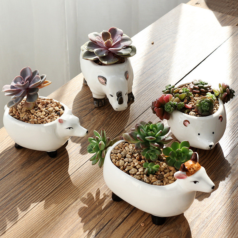 Rajzfilm orrszarvú kutya bárány róka hús kerámia virágcserép Kreatív húsüzem személyre szabott dekoráció kis díszek