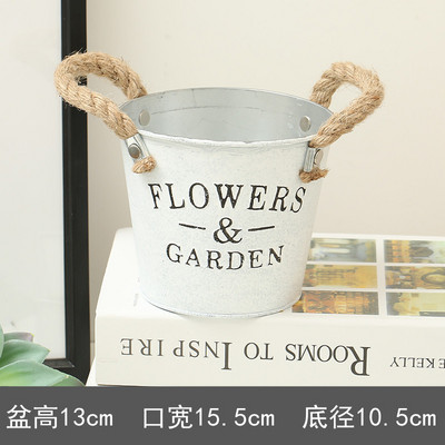 Retro régi ecset fehér vas bőr virágcserép vödör erkély dekoráció