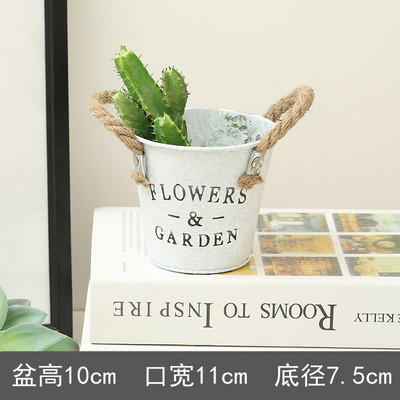 Retro régi ecset fehér vas bőr virágcserép vödör erkély dekoráció