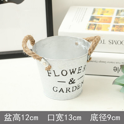 Retro régi ecset fehér vas bőr virágcserép vödör erkély dekoráció