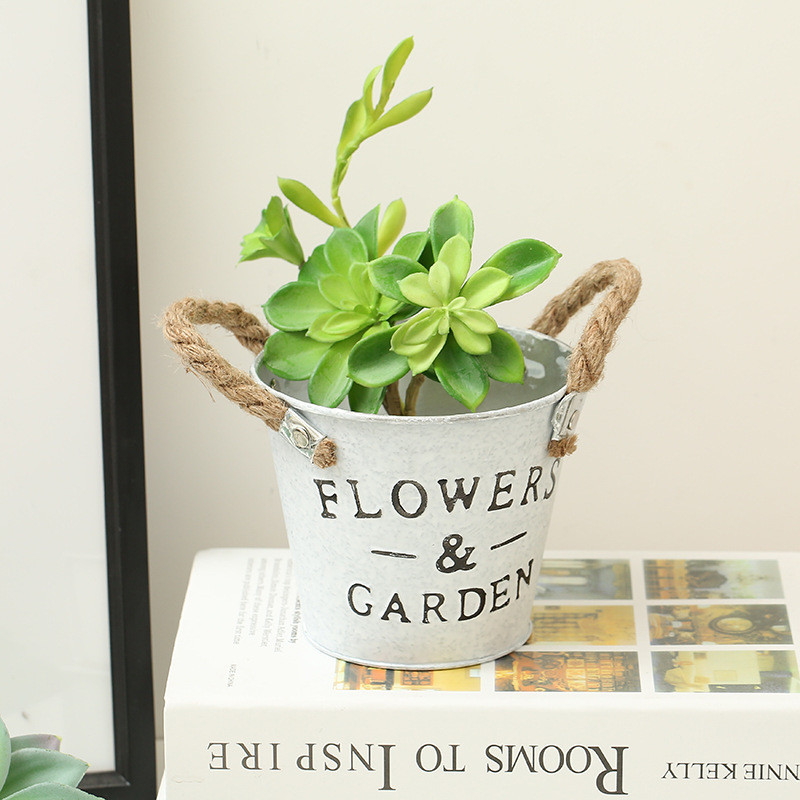 Retro régi ecset fehér vas bőr virágcserép vödör erkély dekoráció