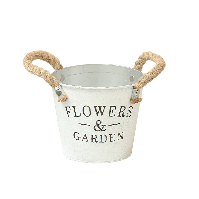 Retro régi ecset fehér vas bőr virágcserép vödör erkély dekoráció