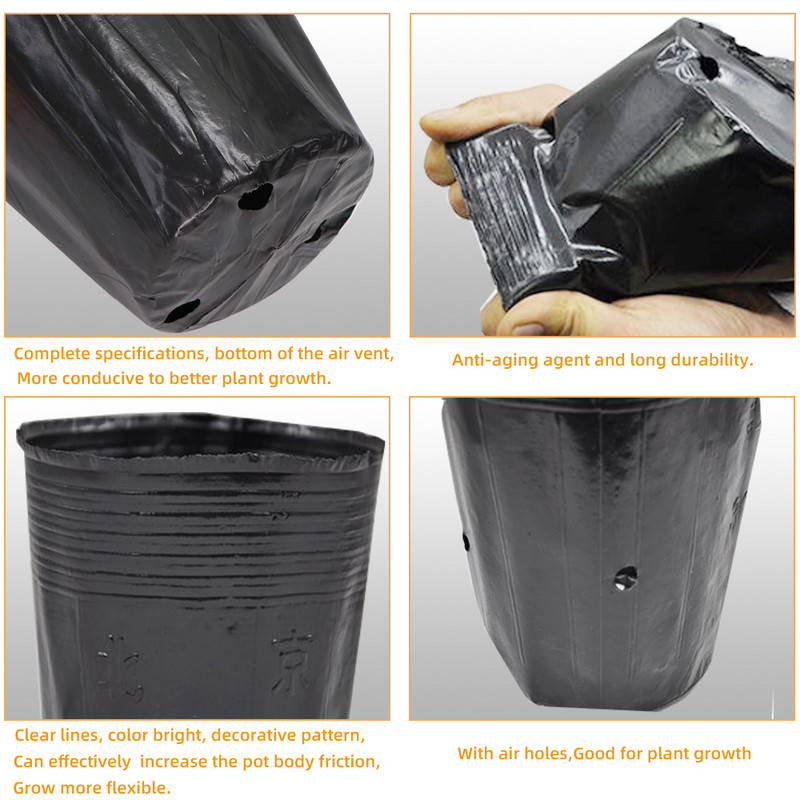 5-100db 16 Méret Fekete műanyag palánta ültető tál óvoda Légáteresztő cserép táp Növesztőzsák Kerti Zöldségtároló doboz