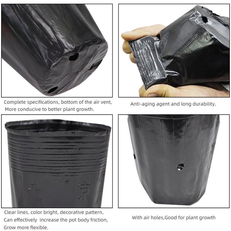 Kertészet fekete műanyag palánta ültető tál óvoda Légáteresztő cserepes táp Növekvő táska Kerti zöldséges konténer doboz 5-100 DB