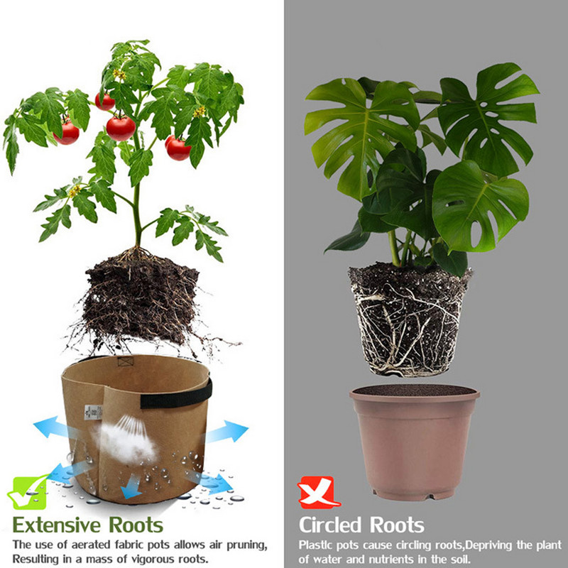 Ültetőtáska Fekete/Brey burgonya szövet zöldségpalánta termesztő cserép Kerti szerszámok 1-17 gallon környezetbarát termesztőtáska Virágcserepek