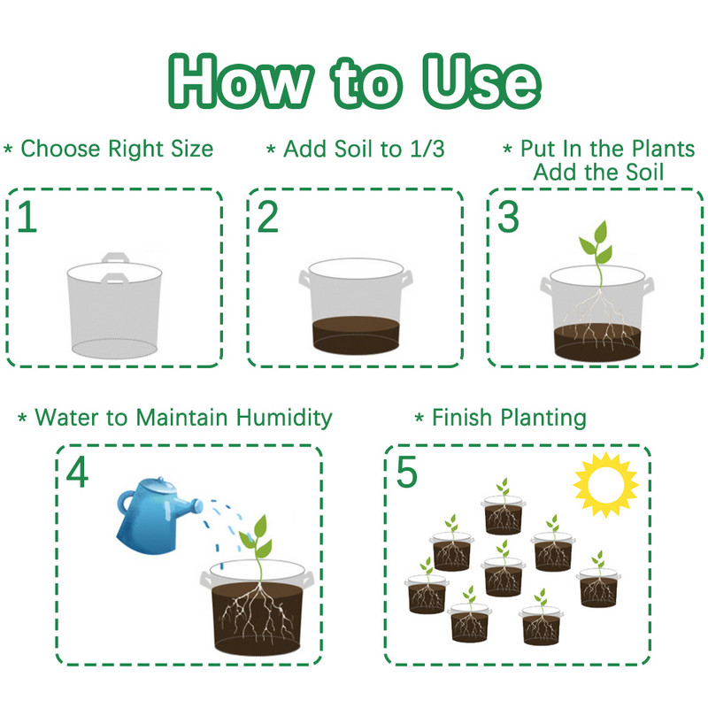 Nemez növény Erős növekedésű zsákok Virágcserepes tartály Légáteresztő tartály Környezetbarát anyagvastagság, páratartalom fenntartása