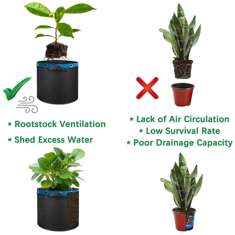 Nemez növény Erős növekedésű zsákok Virágcserepes tartály Légáteresztő tartály Környezetbarát anyagvastagság, páratartalom fenntartása