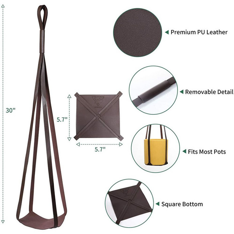 PU bőr lakberendezési beltéri zamatos függő ültetőgép akasztó virágcserep tartó függő kosarak