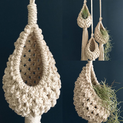 Coș agățat din împletitură de bumbac, cu goluri pentru flori de macrame, pentru depozitare în formă de ananas, umeraș pentru plante, accesorii de grădină