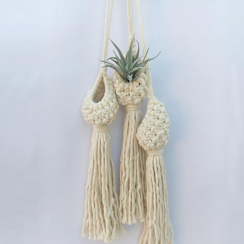 Pamutfonat akasztós kosár üreges Makramé virágültető ananász alakú tároló Tájnövény akasztó Kerti kellékek