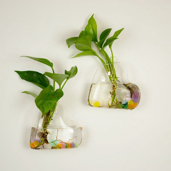 Креативна стенна висяща стъклена ваза Хидропонна ваза за растения Стена на аквариум Контейнер Саксия за цветя Декорация на дома
