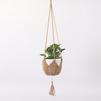 Моден държач за растения Ръчно тъкане Атрактивно макраме Ръчно изработена кошница за закачалка за растения Дълготраен държач за саксия за градина