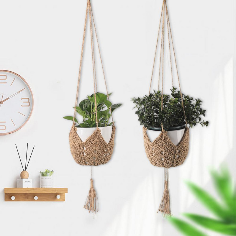 Divatos növénytartó, kézi szövés, vonzó makramé, kézzel készített akasztókosár, tartós virágcserep tartó kertbe